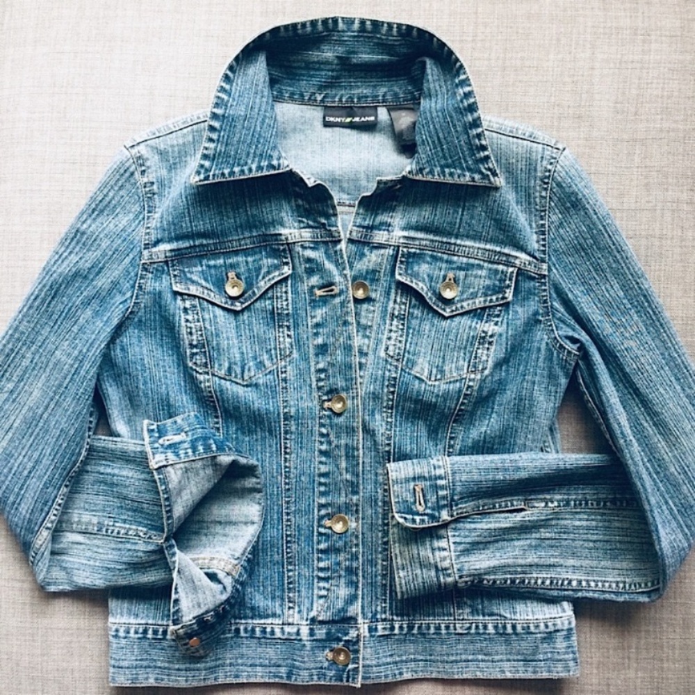 DONNA KARAN COTTON CROPPED JEAN JACKET VINTAGE DENIM Y2K DKNY WESTERN Blue M